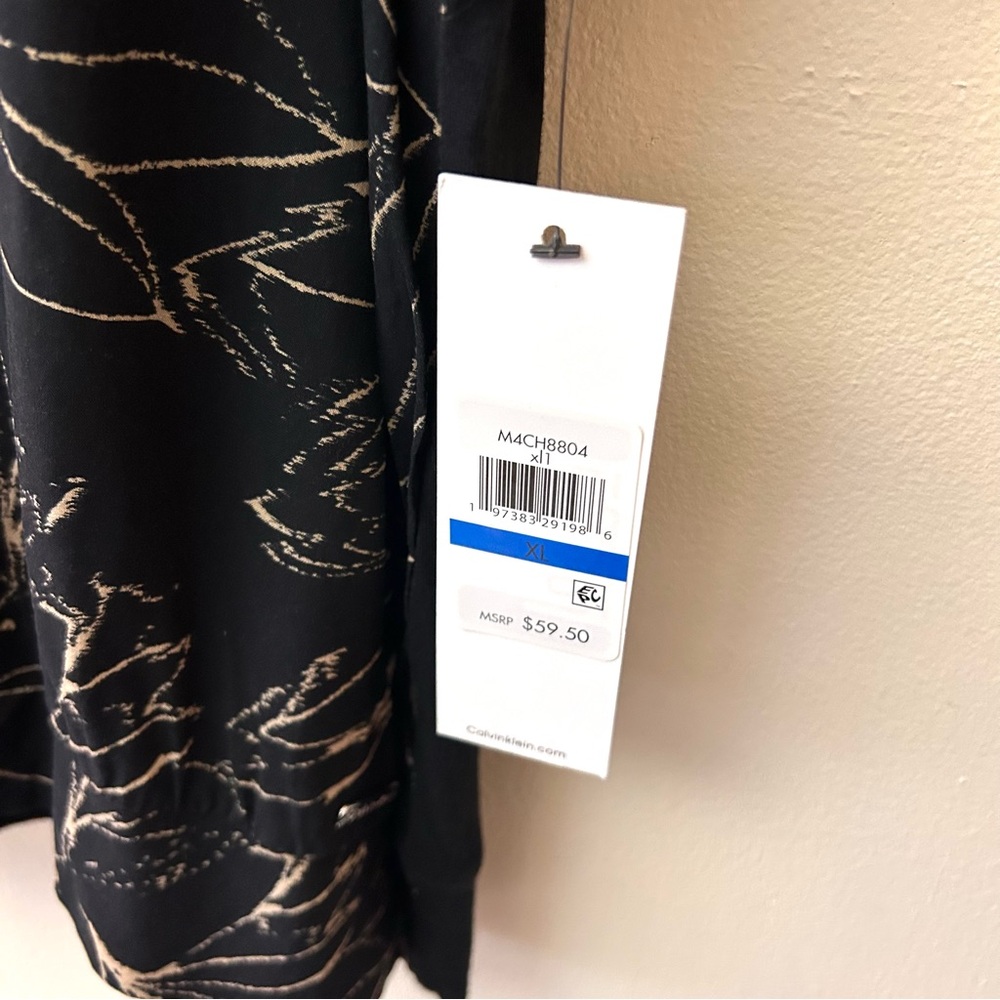 Calvin Klein black knit short sleeve floral print top size XL - Picture 6 of 9